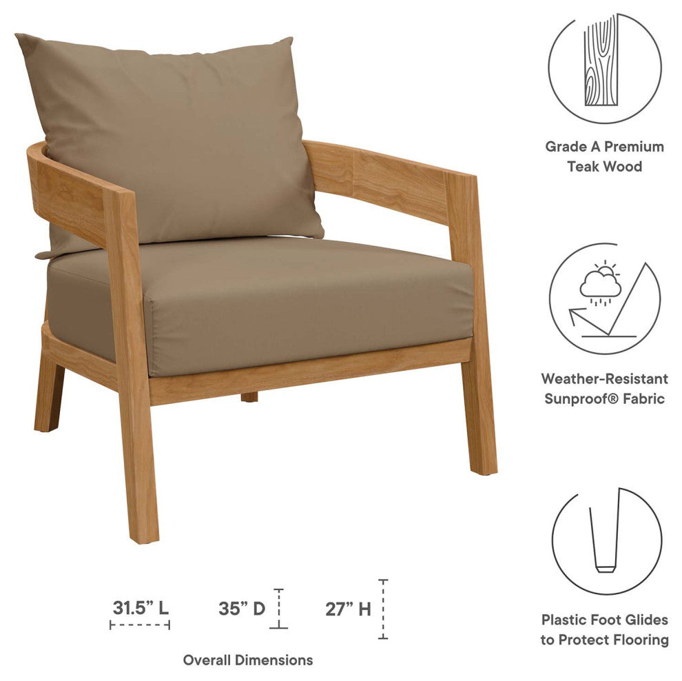 Brisbane Teak Wood Outdoor Patio Armchair, Natural Light Brown