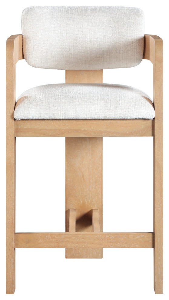 Sacha Upholstered Bar and Counter Stool, Cream, Linen Textured Fabric, Natural