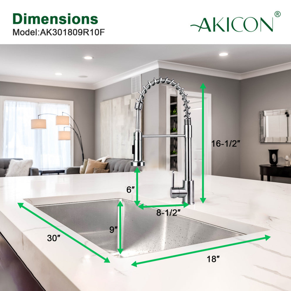 30"Undermount Kitchen Sink and Faucet  Drain AssemblyandStrainer, Bottom Grid