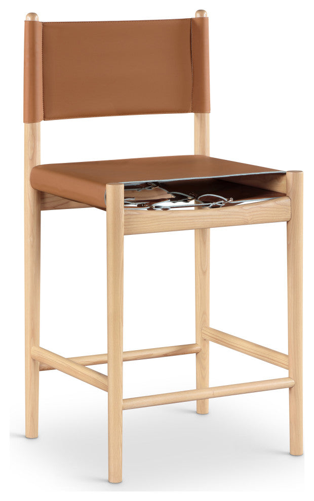 Rawlins Upholstered Bar and Counter Stool, Cognac, Vegan Leather, Natural