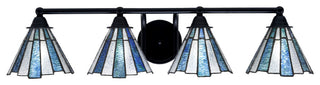 Paramount 4-Light Bath Bar, Matte Black, 7" Sea Ice Art Glass