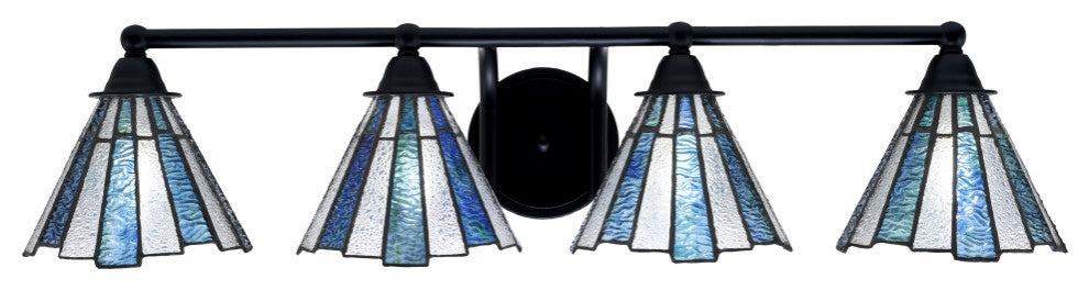 Paramount 4-Light Bath Bar, Matte Black, 7" Sea Ice Art Glass