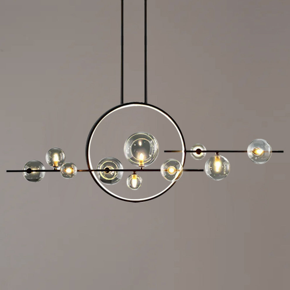 Bubi Modern Kitcehn Island Light for Dining Room with Glass Globe Shade, Black, 10-Light