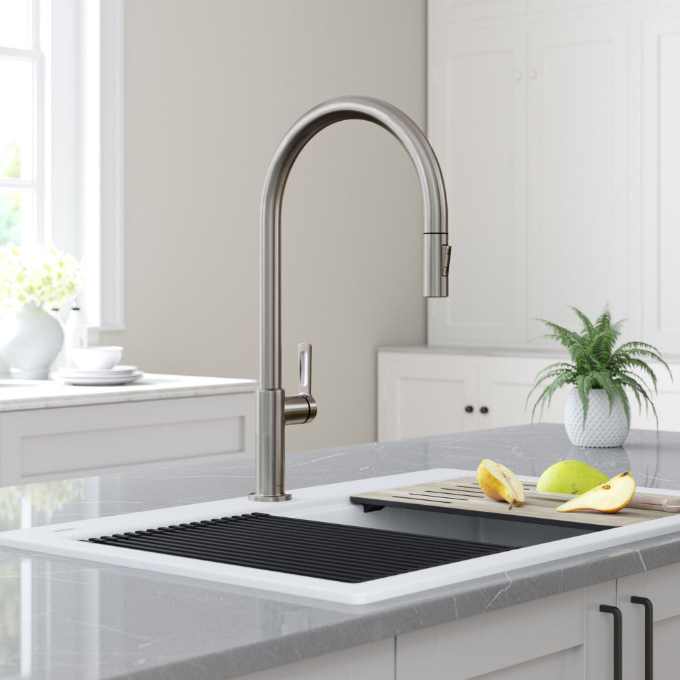 Oletto Pull-Down 1-Hole Kitchen Faucet, Spot Free Stainless Steel
