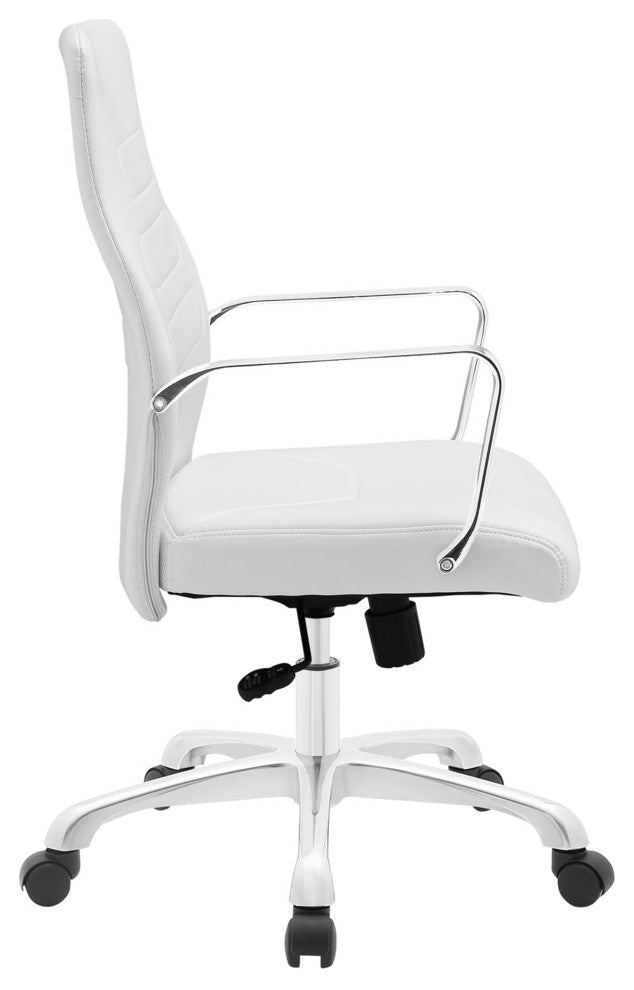 Modern Contemporary Aluminum Office Chair, White Faux Leather