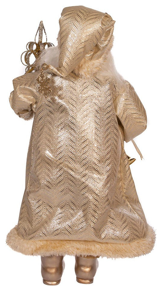 17" Light Gold Santa, Staff and Bells