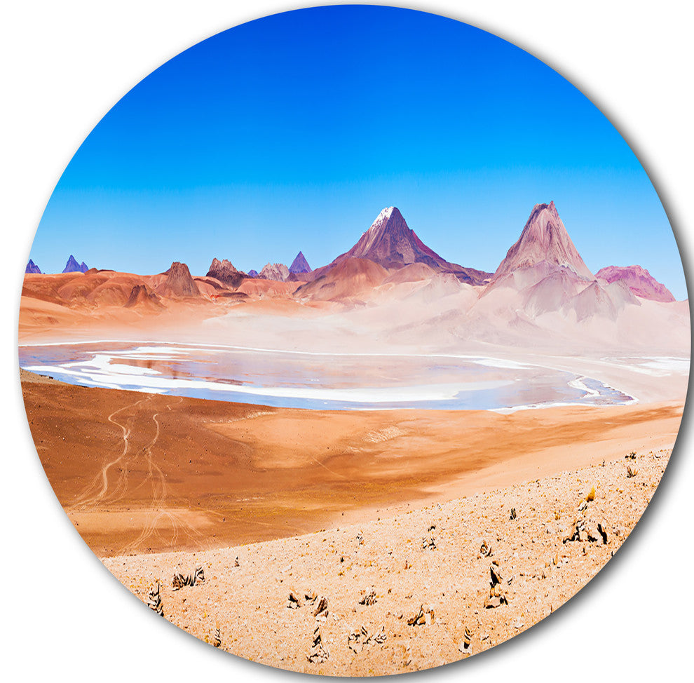 Beauty Lake And Volcano On Altiplano, Seascape Disc Metal Wall Art, 38"