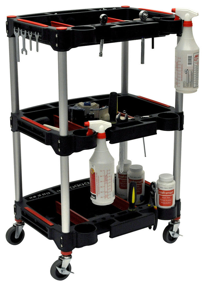 Luxor 3-Shelf Mechanics Tool Storage Cart, Red/Black