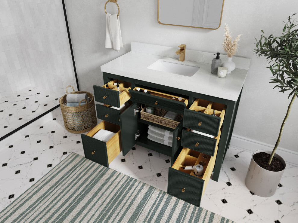 Sonoma 48 Single Sink Reeded Bath Vanity in Dark Forest Green 1.5" White Quartz