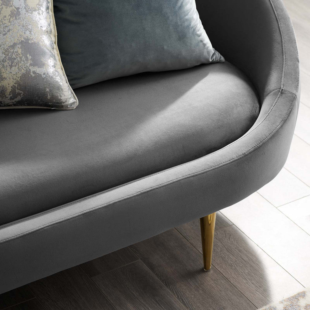 Modern Designer Living Room Lounge Club Lobby Sofa, Velvet Fabric, Grey Gray
