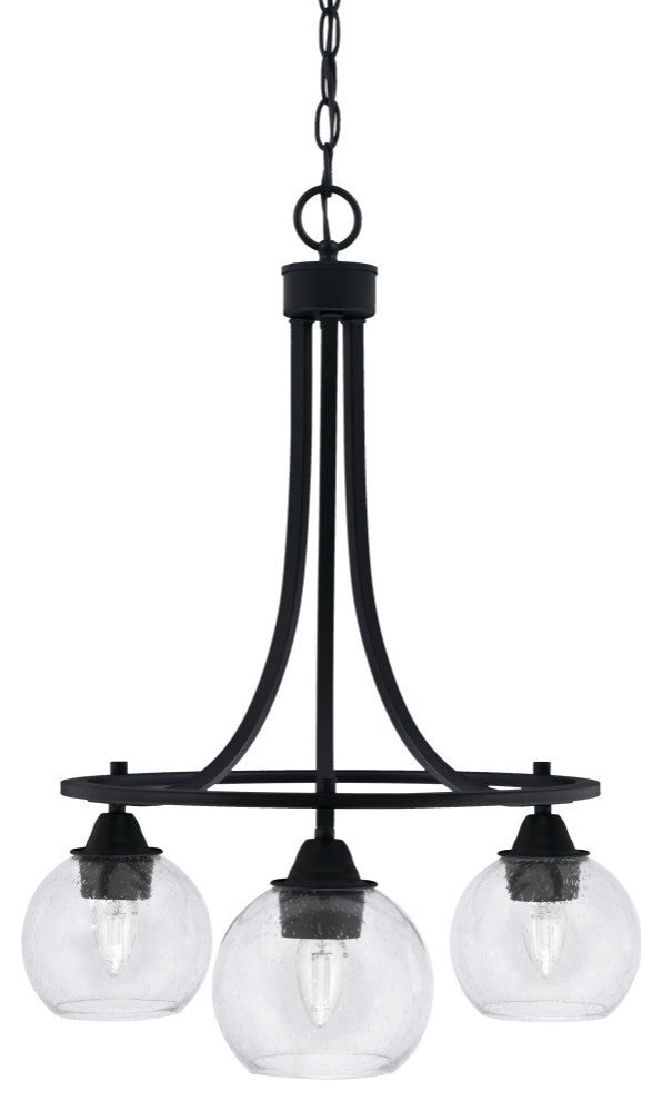 Paramount Downlight 3-Light Chandelier, Matte Black, 5.75" Clear Bubble Glass