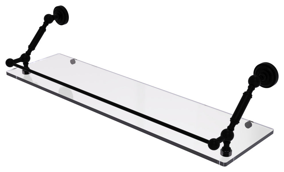Dottingham 30" Floating Glass Shelf with Gallery Rail, Matte Black