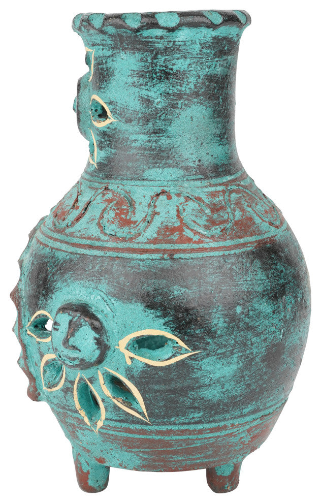 Clay Chimney Candle Holder, Handmade, Garden, Turquoise