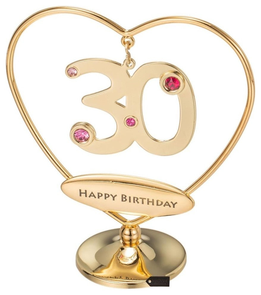 24K Gold Plated Beautiful 30th "Happy Birthday" Heart Table Top Ornament