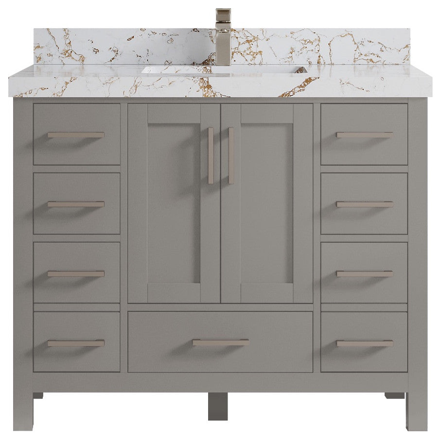 Malibu 42 Single Sink Bath Vanity in Elephant Skin Gray 2" Viola Gold
