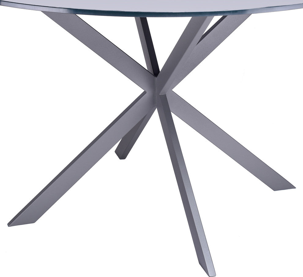 Mystere Modern Dining Table, Gray Powder Coated With Gray Tempered Glass Top