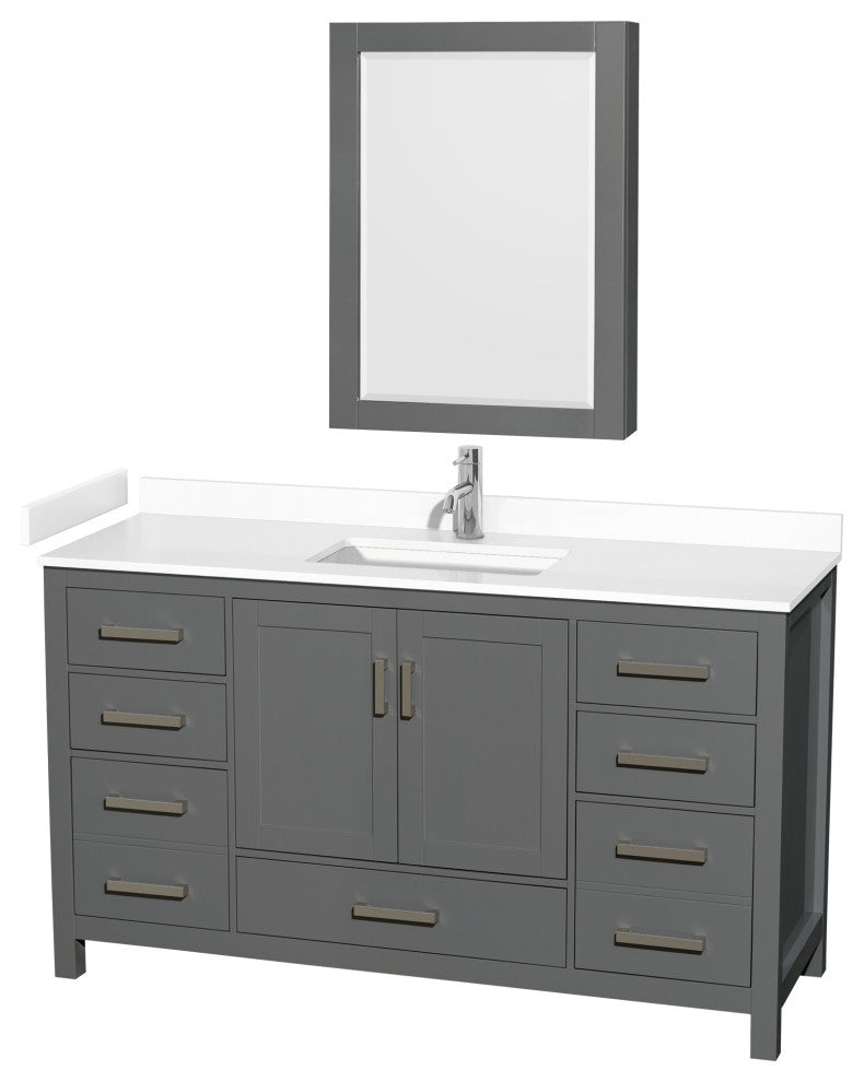 60"SGL Vanity Dark Gray, White Cult. Marble Countertop, Sink, Med. Cabinet