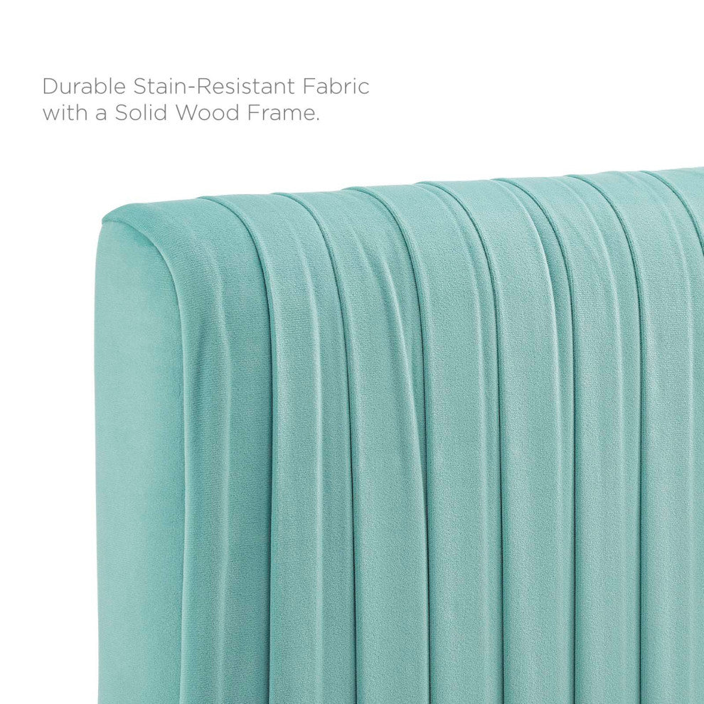 Platform Bed Frame, Twin Size, Velvet, Blue, Modern Contemporary, Bedroom Master