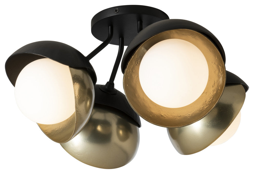 Brooklyn 4-Light Double Shade Semi-Flush, Black, Modern Brass Accents