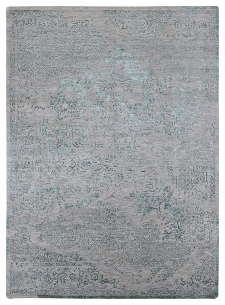 Tan Color, Broken Heriz Design, Wool and Silk Hand Knotted, Rug, 8'10"x12'