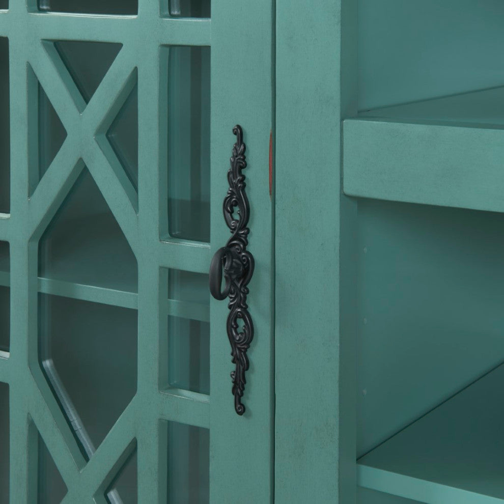 Elegant 2 Door TV Stand, Antique Teal