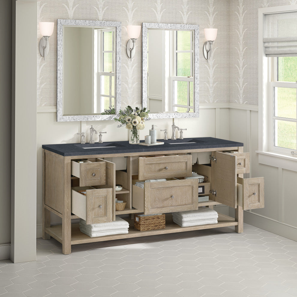 Breckenridge 72" Double Vanity, Oak, 3 CM Charcoal Soapstone Top