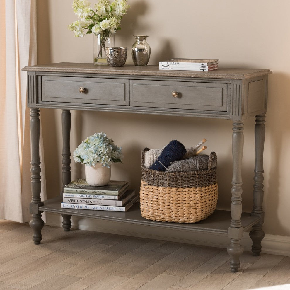 Noemie Country Cottage Farmhouse Brown 2-Drawer Console Table