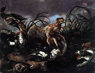 Jan Fyt Ducks and Water Hens Surprised by Dogs - 21" x 28" Premium Canvas Print