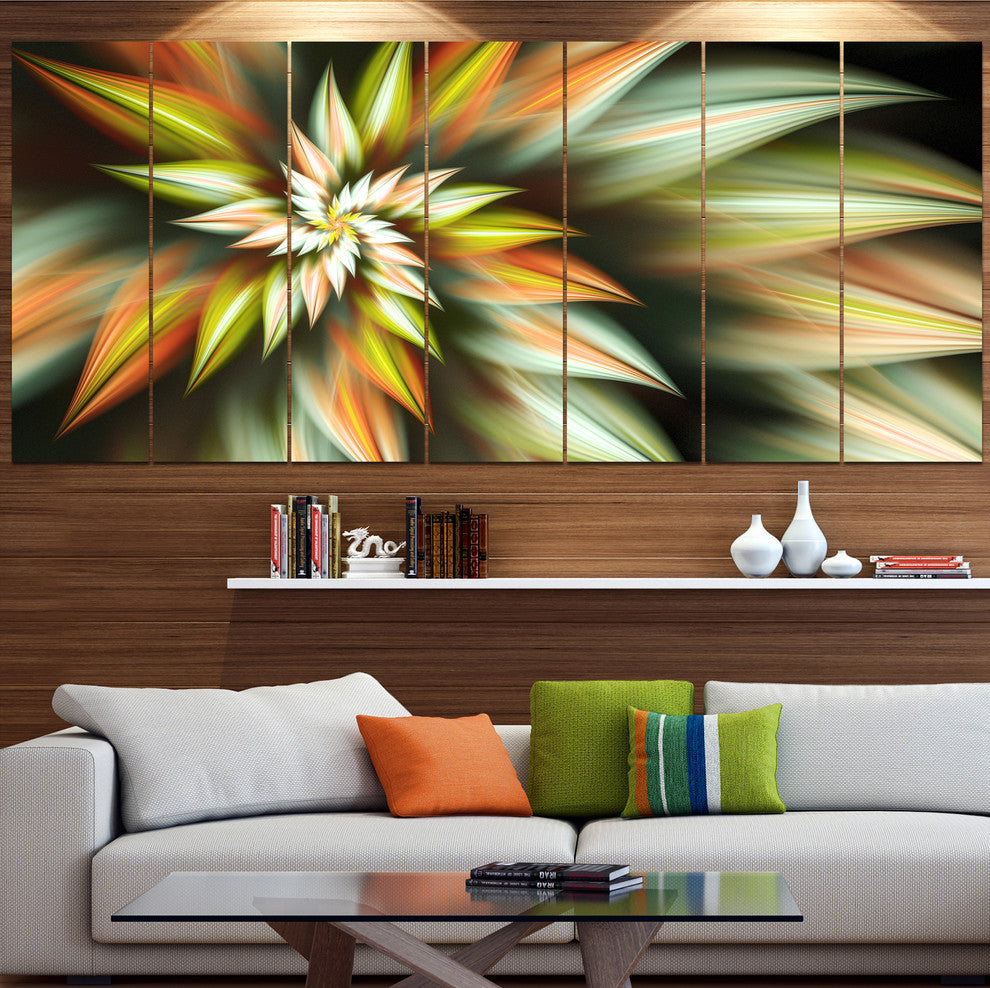 Exotic Brown Fractal Spiral Flower, Abstract Canvas Art Print, 83"x32", 7 Panels