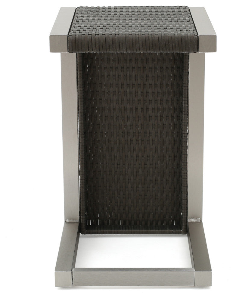 GDF Studio Outdoor Wood Finish C-Shaped End Table, Aluminum Frame, Gray