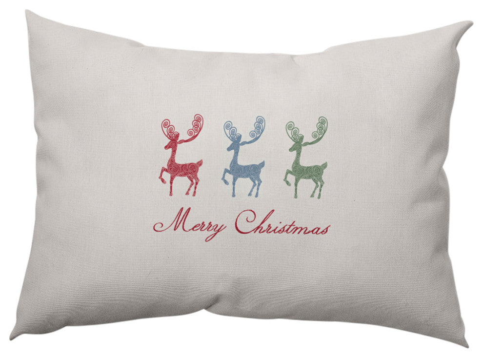 Merry Christmas Reindeer Decorative Throw Pillow, Multi-Green, 14"x20"