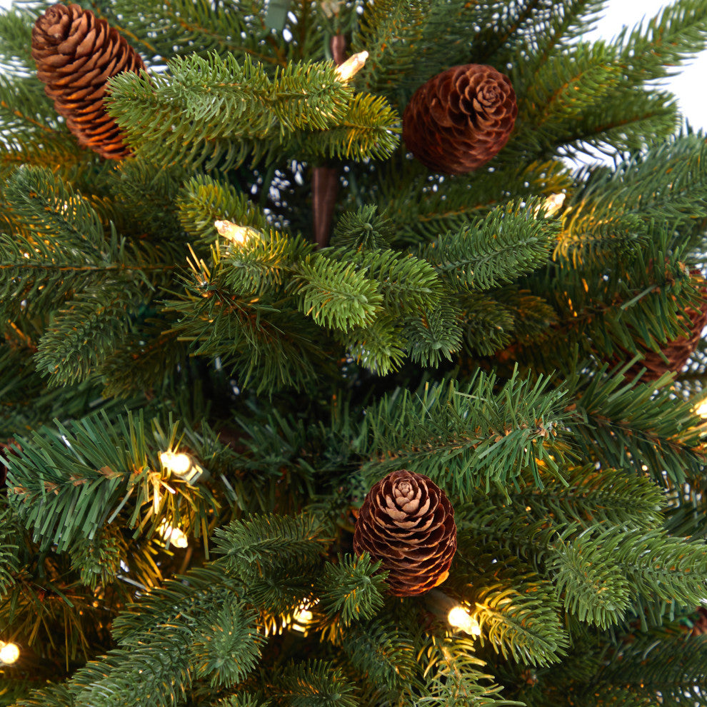 5' Yukon Mountain Fir Faux Xmas Tree W/Lights, Pinecones & 386 Bendable Branches