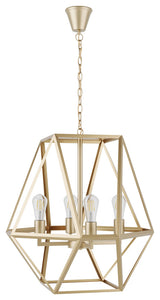 Industrial Painted Gold 4-Light Geometric Metal Frame Pendant Light
