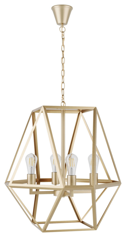 Industrial Painted Gold 4-Light Geometric Metal Frame Pendant Light