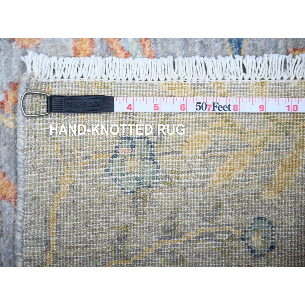 Cadet Gray Hand Knotted Natural Wool Afghan Peshawar Oriental Rug, 2'7"x8'3"