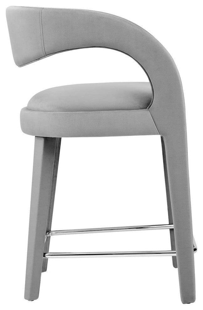 Pinnacle Performance Velvet Counter Stool Set of 2, Gray Silver