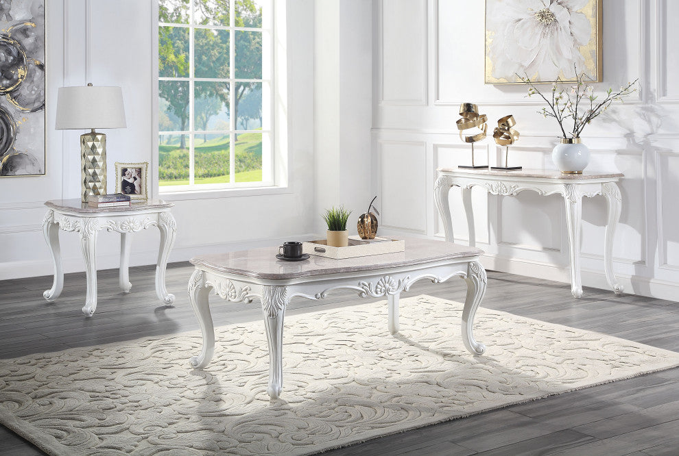 Ciddrenar Sofa Table, Marble Top and White