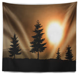 Bright Sunrise Tree Silhouette Landscape Wall Tapestry, 92"x78"