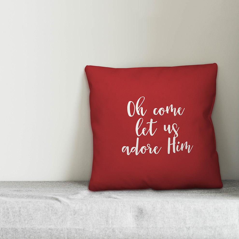 Oh Come Let Us Adore Him, Red 18x18 Throw Pillow Cover
