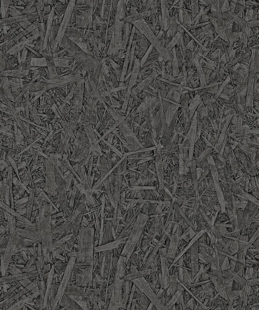 Natural Faux 2, Geometric Stone Wood Rustic Wallpaper, Black, Roll, 21"x33'