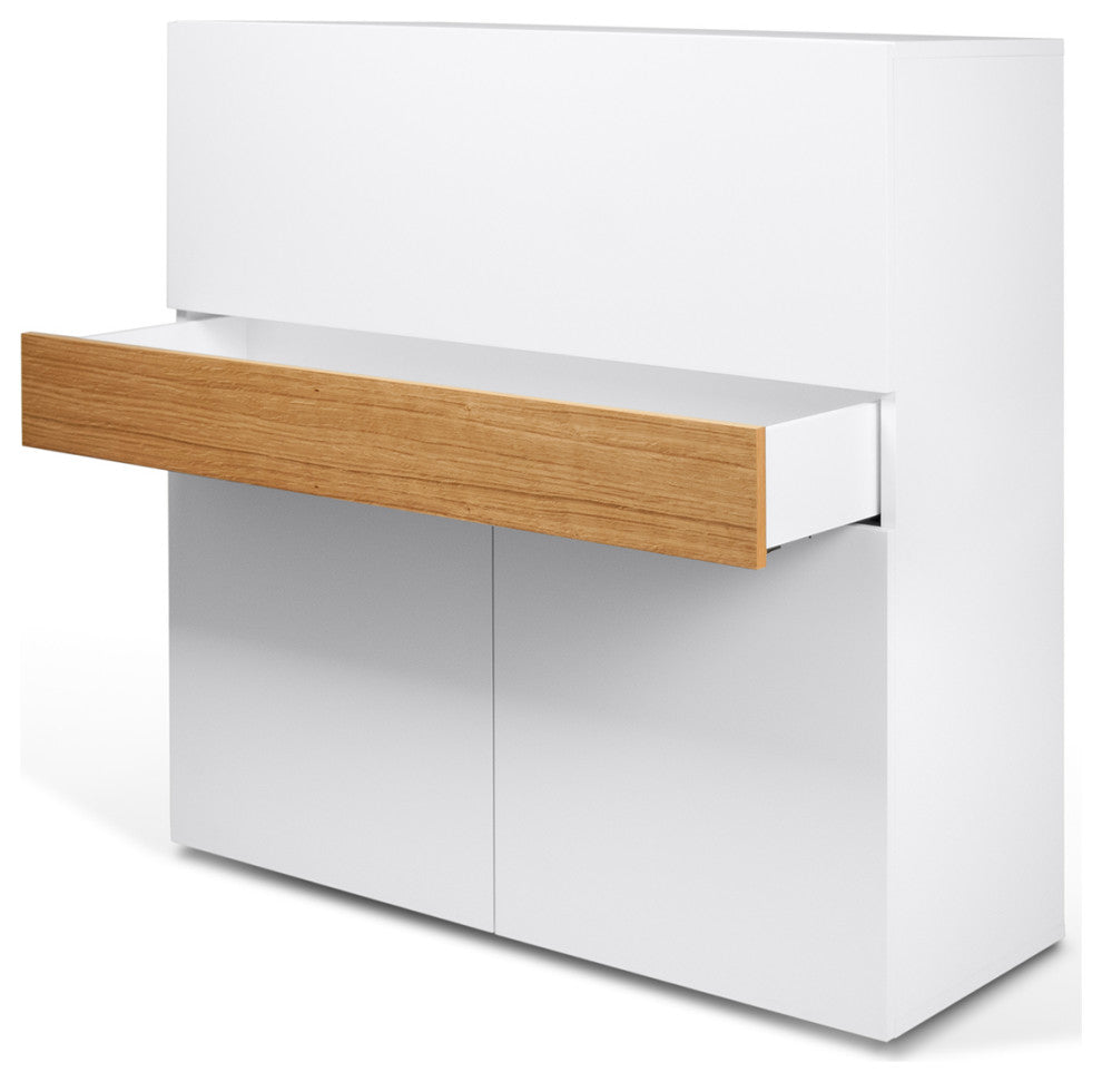 Modern Home Office Desk Hutch, White and Oak