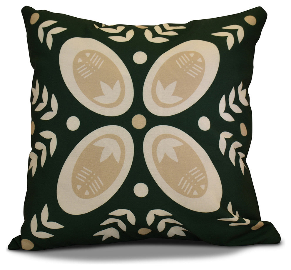 Decorative Holiday Pillow Geometric Print, Dark Green, 16"x16"