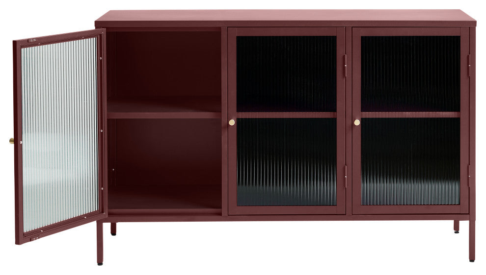 Metal & Glass 3-door Sideboard, Red