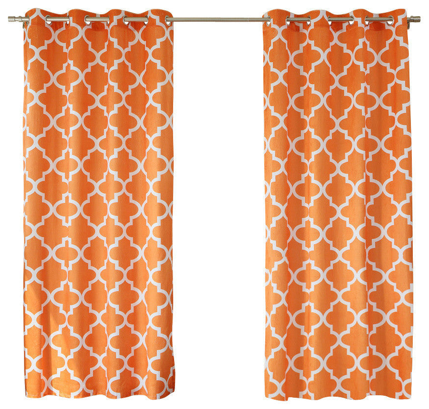 Velvet Moroccan Print Curtains, Pair, Orange, 84"