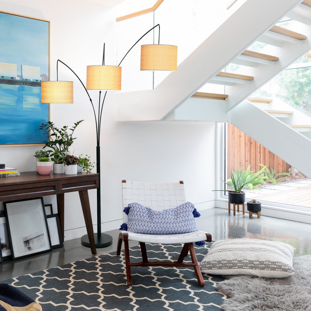 Brightech Trilage Arc Floor Lamp w/Marble Base - 3 Lights Hanging Over the Couch