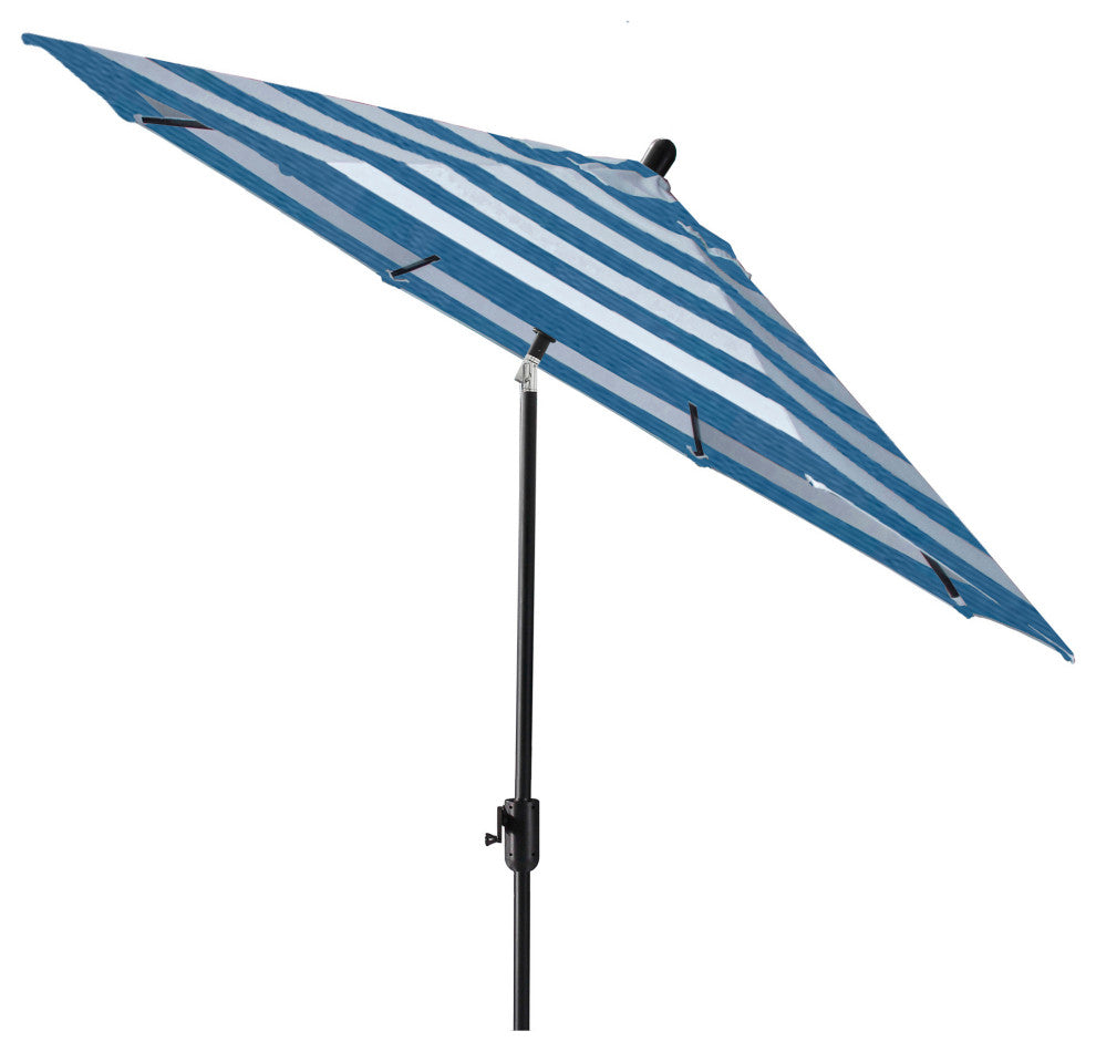 9' Round Push Tilt Market Umbrella, Black Frame, Sunbrella, Cabana Regatta