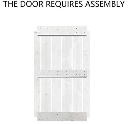 Stained Solid Pine Wood Sliding Barn Door, White, 30"x84", Mid-Bar