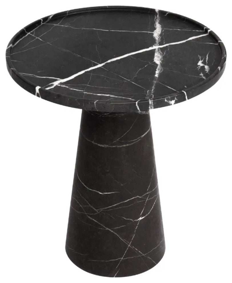 Natural Stone Mushroom Design Toros Black Side/End Table (H)21" (D)15"