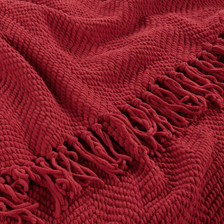 Tweed Knitted Throw Blanket, Chili Pepper Red, 50"x60"