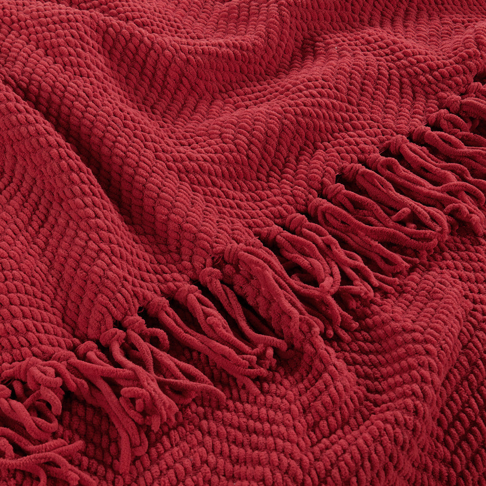 Tweed Knitted Throw Blanket, Chili Pepper Red, 50"x60"